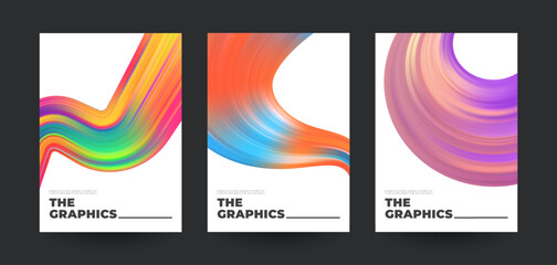 Fototapete - Creative posters set with wavy gradient shape. Vector illustration. 