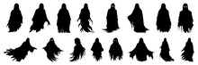 Ghost Halloween Horror Silhouettes Set, Large Pack Of Vector Silhouette Design, Isolated White Background
