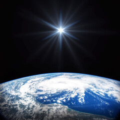 Wall Mural - bright star shines above the earth in space. birth of jesus concept, star of bethlehem. elements of 