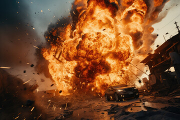 Poster - a montage of action movie explosions and stunts, illustrating the excitement of the genre. generativ