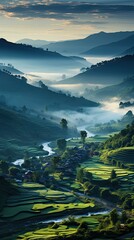 Wall Mural - Wonderful landscape of a forest with mists