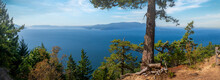 Mountain Overlook With A View Of The San Juan Islands. The Vista Includes Orcas Island Across Rosario Strait As Seen From The Baker Preserve On Lummi Island, Washington. 