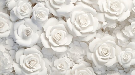  A 3D illustration showcasing a voluminous panel of white roses in various sizes, casting shadows on a pristine white background. This festive and visually striking composition features a three-dimensi