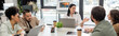 © LIGHTFIELD STUDIOS - multicultural business people discussing project and brainstorming on modern coworking, banner