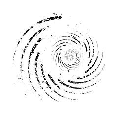 Wall Mural - Abstract black grunge curvy stripes in spiral form. Distress grainy urban texture of stains, ink, dots, stripes, scratches. Spiral vector illustration. Design element for banner, poster, grungy effect
