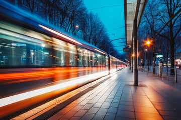 Wall Mural - City public transport motion blur light trails.