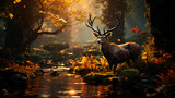 deer in the woods at sunset
