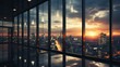 office background with sunset by the windows