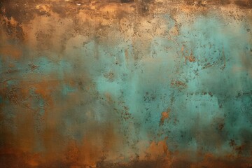 Wall Mural - Aged Bronze Patina Adorning Weathered Copper Background.