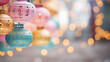 fondo navideño en colores pastel con esferas y luces claras boken y destellos brillantes