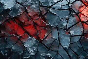 Poster - Fiery Red Cracks Across Crystalline Ice.