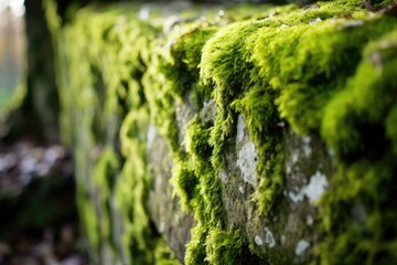 Poster - Luminous Green Moss Clinging to Weathered Stone