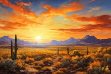 Tangerine Sunsets Painting Desert Horizons