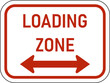 Transparent PNG file of Vector graphic of a red usa Loading Zone MUTCD highway sign. It consists of the wording Loading Zone above a double ended horizontal arrow contained in a white rectangle