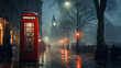 london telephone box with red booth in london, england.