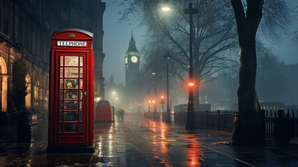 Canvas Print - london telephone box with red booth in london, england.