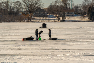 Sticker - Ice Fishing On Fox River In Late February In De Pere, Wisconsin