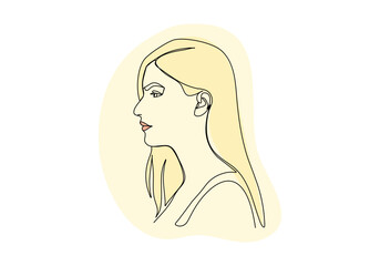 Wall Mural - Portrait of young woman. One line drawing colored with pastel colors. Vector illustration.