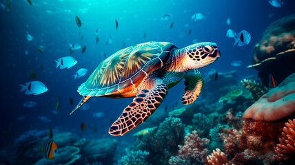 Wall Mural - turtle in the sea. underwater view.