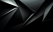 Black White Abstract Background. Geometric Shape. Lines, Triangles. 3d Effect. Light, Glow, Shadow. Gradient. Dark Grey, Silver. Modern, Futuristic.