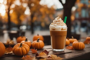 Closeup starbucks pumpkin cream cold brew latte autumn fall drink