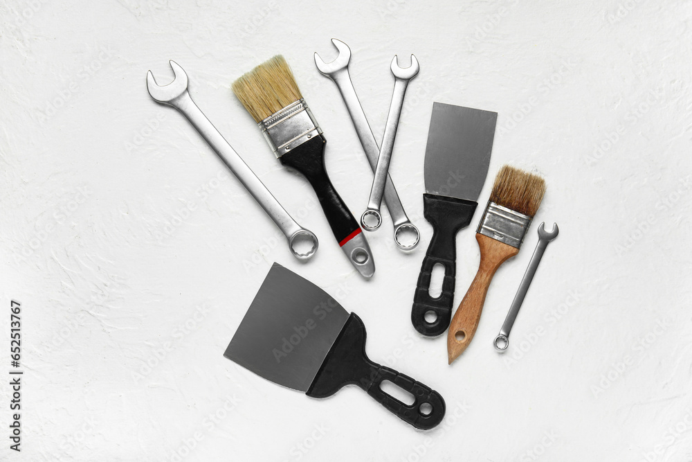 Set of construction tools on white background