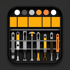 Rack with various tools and wrenches.