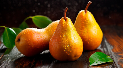 Wall Mural - pears on black background.