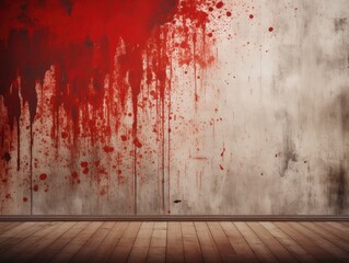 Fototapeta spooky halloween theme. empty interior room with blood on the wall. 