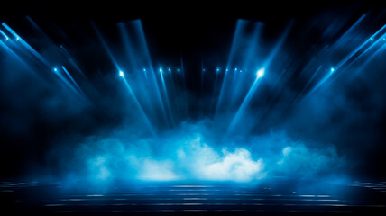 Wall Mural - empty stage with blue light. smoke fog.