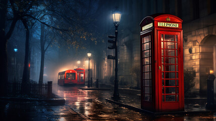 Canvas Print - london telephone box with red booth in london, england.