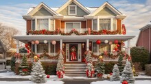 Exterior Of A House Decorated For Christmas