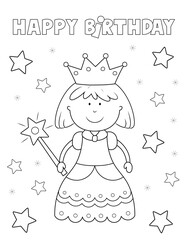 Wall Mural - happy birthday princess coloring page for kids. you can print it on standard 8.5x11 inch paper
