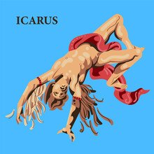 The Fall Of Icarus Painting By Jacob Peeter Gowy's From 1636; Vector Art Illustration With Simple Abstract Shapes. Great For Prints And T-shirts.