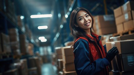 Wall Mural - Young female supervisor in the warehouse