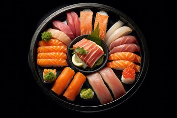 Wall Mural - Appetizing sushi. Background with selective focus and copy space