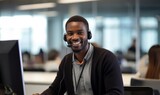 Fototapeta  - Black Man Customer Service Representative Employee Job Work Environment Backdrop Generative AI