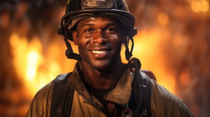 Black Man Fire Fighter Professional Job Work Environment Background Generative AI