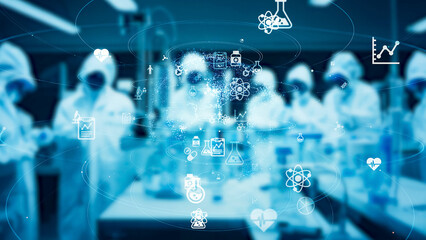 Poster - people experimenting in a laboratory and science technology concept.