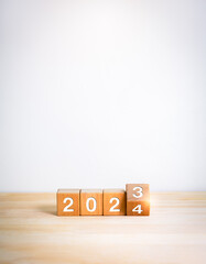 Poster - 2024 happy new year with change to new era concepts. flipping the 2023 to 2024 year calendar numbers