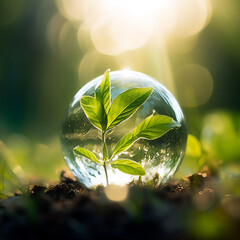 Wall Mural - plant in the crystal ball at morning light