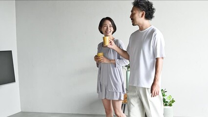 Wall Mural - Couple or couple having a conversation Slow video of a happy morning at home looking at each other