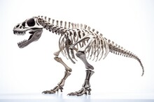 Skeleton Of Dinosaur, Skull And Fossil Dinosaur Isolated On White Background 