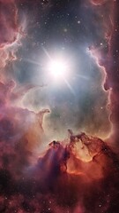 Wall Mural - An animated rotating nebula with stars and a distant sun shining in the background.