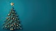 Christmas tree with stars Holidays celebration on dark blue green background