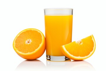 Wall Mural - Zesty Orange Delight: Glass of Fresh Orange Juice with Citrus Slice on the Rim on a Clean White Background