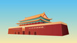 天Tiananmen Square 3D vector illustration. Landmark building in Beijing, China. 