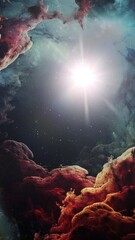 Wall Mural - A rotating animation of a cosmic nebula with a sun and stars in the background.