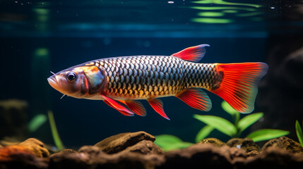 photo illustration of arowana fish with bright colors, generative ai