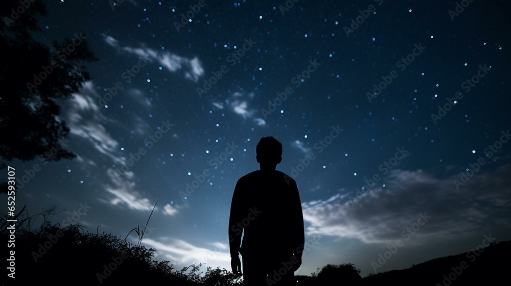silhouette of a man looking at the night sky Stock Photo | Adobe Stock
